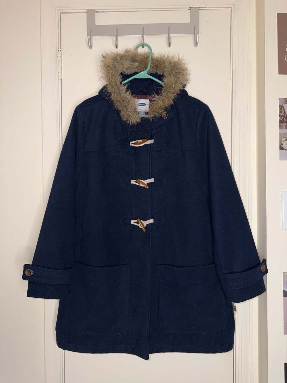 Old Navy Navy Blue Hooded Faux Fur Trim Toggle Coat